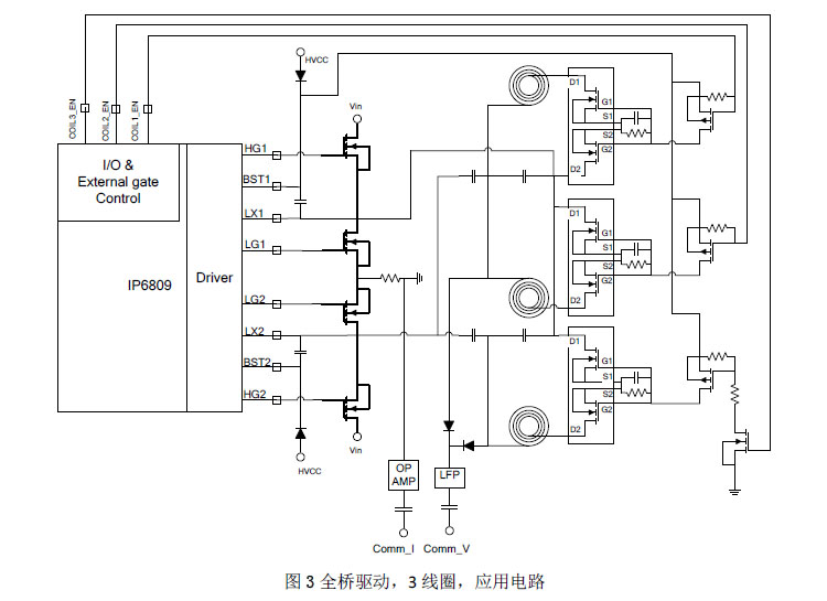 IP6809无线充电全桥驱动三线圈应用电路示意图